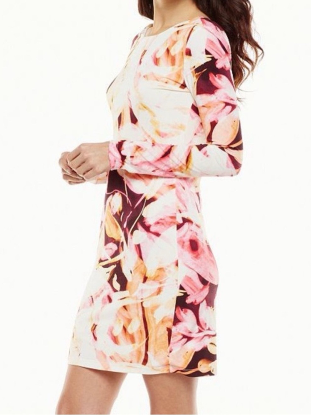 🌸Jennifer Lopez🌸#Pink and Yellow Abstract Long Sleeve Dress